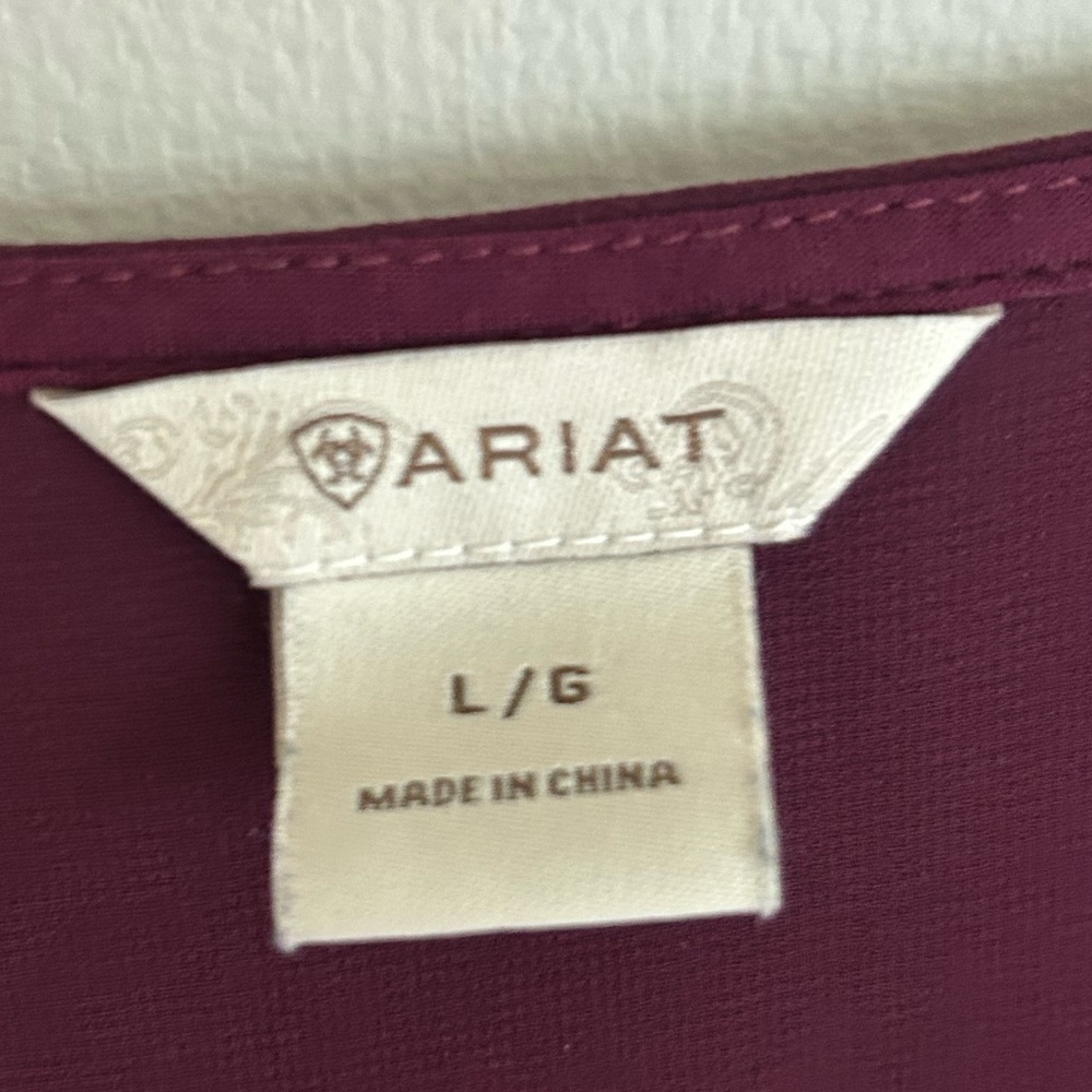 ARIAT Poet Top Burgundy Floral Embroidery Sheer Overlay Blouse Tunic Boho Size L - Picture 2 of 16